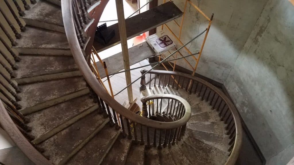 Spiral stairway inside Octagon House Looking Downward