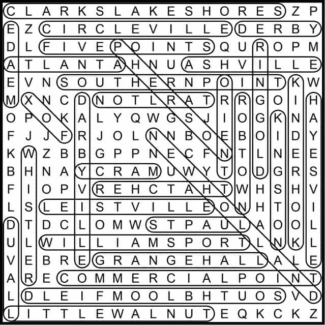 Pickaway Places Word Search May 2019