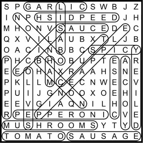 Pizza Parlor Word Search