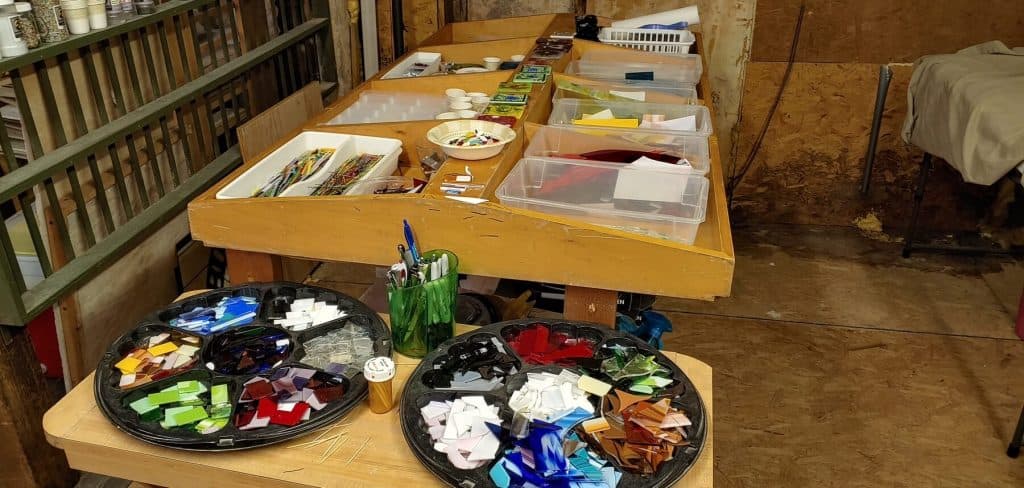 Workshop Table inside Bernie and Max's Stained Glass Studio