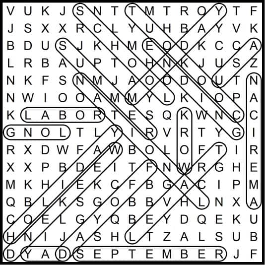 Labor Day Word Search August 2019