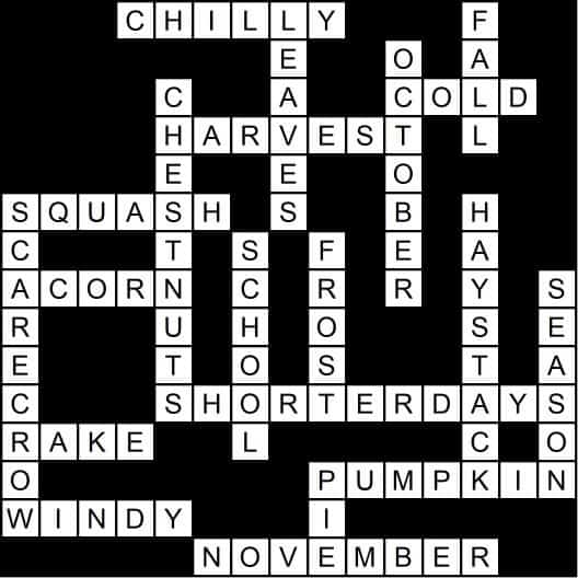 Autumn Dimple Word Crossword Puzzle