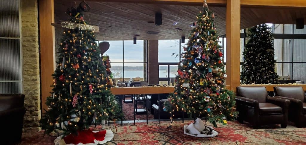 Christmas Trees in Seating Area at Deer Creek Lodge