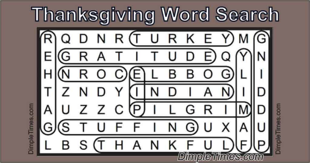 Thanksgiving Day Word Search 2019 solution