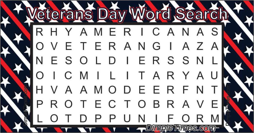 Veterans Day Word Search 2019 Dimple Times