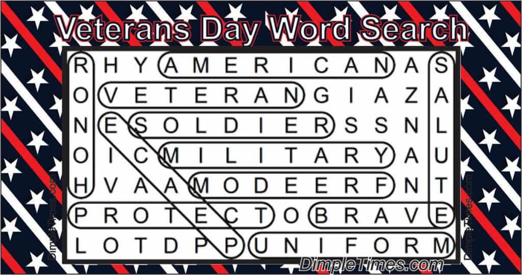 Veterans Day Word Search 2019 solution