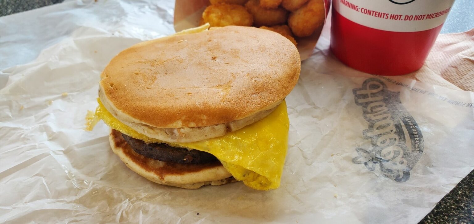 Hardees Hot Cake Breakfast Sandwich Dimple Dash Dimple Times 0156