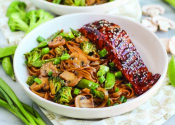 Asian Barbecue Sesame Salmon with Noodles and Veggies