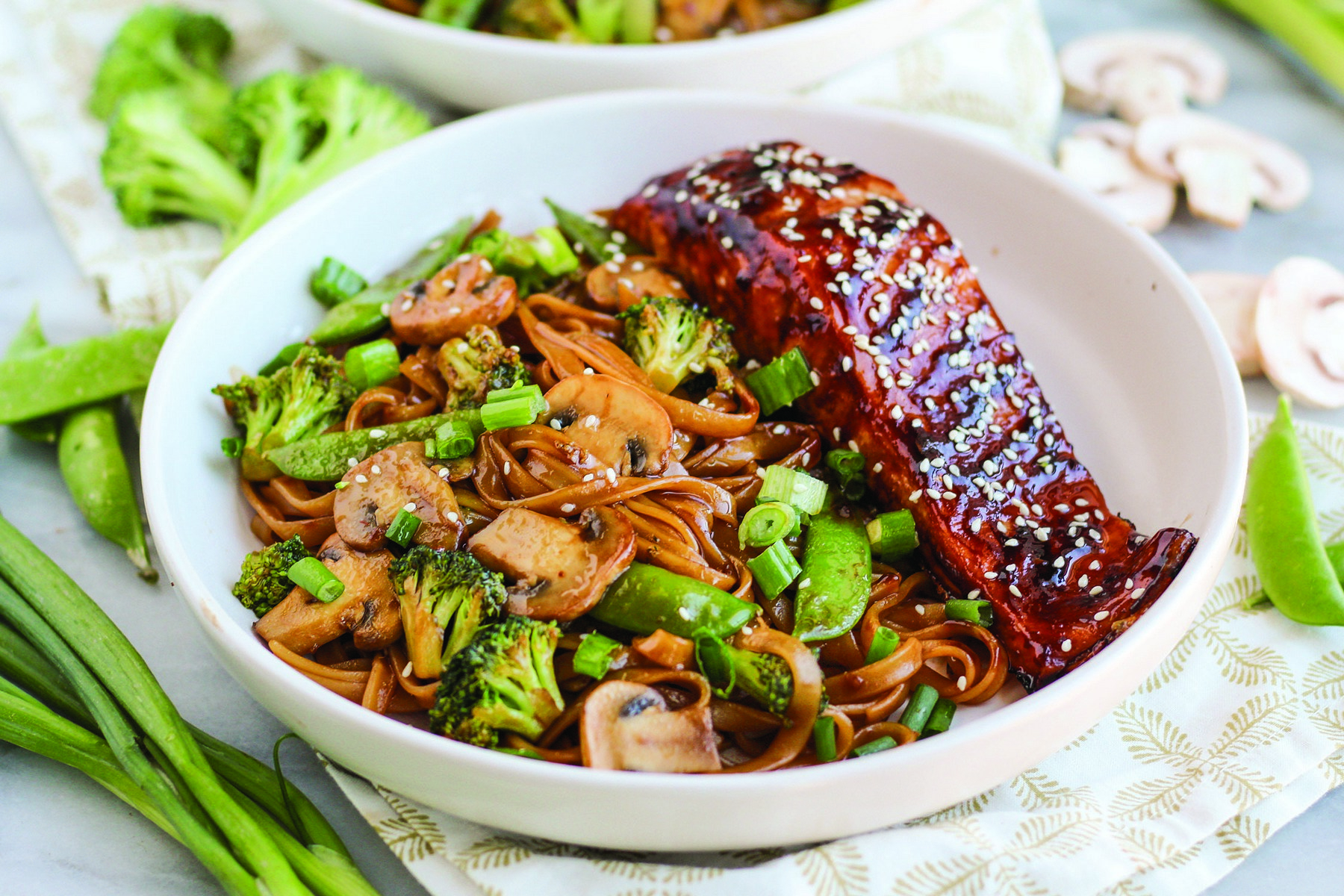 Asian Barbecue Sesame Salmon with Noodles and Veggies