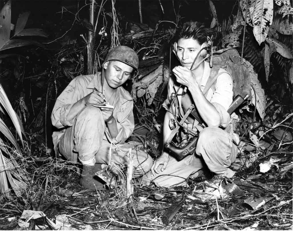 Photograph of Navajo Indian Code Talkers Henry Bake and George Kirk, 12/1943 National Archives Identifier: 593415
