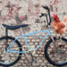 bike with bmx and banana seat and brick wall and chicken